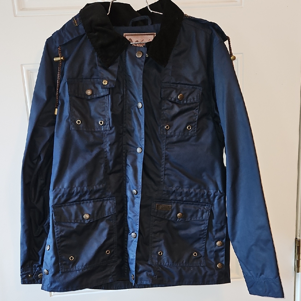 Navy Blue Oilskin Waterproof Coat with Removable Hood From Outback Trading Co